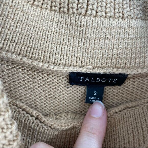 Talbots Women’s Mock Neck Tan Cable Knit Long Sleeve Knit Sweater size S - Picture 2 of 3